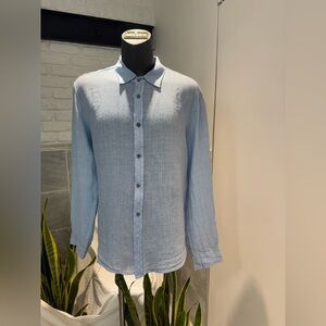 Men's Light Blue linen long sleeves Shirt made in Italy